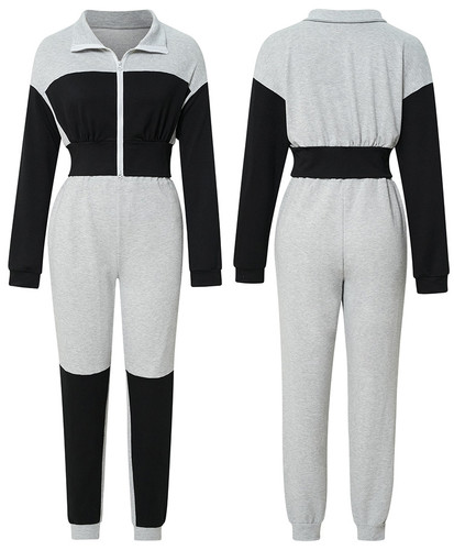 Women's Outfit Long Sleeve Zip Up Crop Top And Pants Sets Streetwear Tracksuit