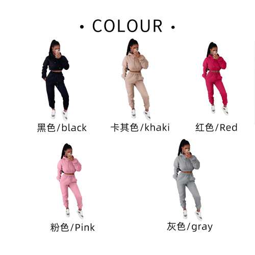 Women's Custom Plain Blank Fleece Solid Color Hoodie Sweat Suit Set Tracksuit