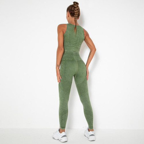 Women's High Collar Yoga Bra Short Crop Tank Tops and High Waist Leggings Set
