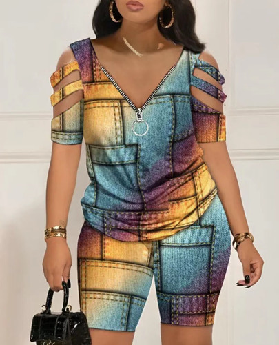 Women's New Arrival Fashion Casual Design Digital Printing 2-Piece Short Set