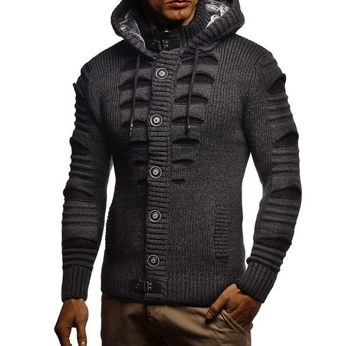 Men's Jacket Knitted Sweater Hooded Buttons Cardigan Sweater Pullover Hip Hop Men's Jacket Knitted Sweater Hooded Buttons Cardigan Sweater Pullover Hip Hop