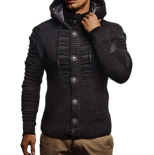 Men's Jacket Knitted Sweater Hooded Buttons Cardigan Sweater Pullover Hip Hop Men's Jacket Knitted Sweater Hooded Buttons Cardigan Sweater Pullover Hip Hop