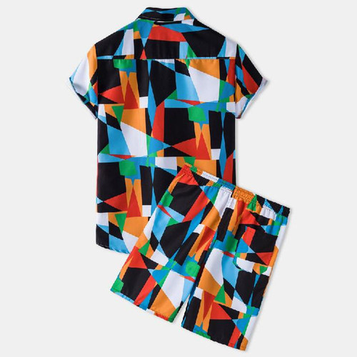Colorful Men's Set Lapel Shirt Casual Printed For Short Sleeve Shirt Shorts Sets Colorful Men's Set Lapel Shirt Casual Printed For Short Sleeve Shirt Shorts Sets