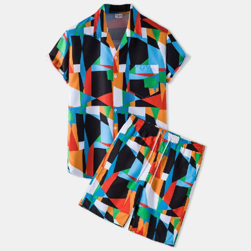 Colorful Men's Set Lapel Shirt Casual Printed For Short Sleeve Shirt Shorts Sets