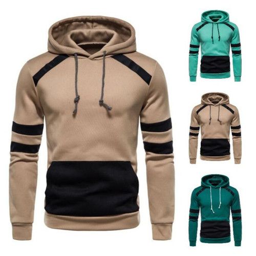 Men's Sweatshirt Casual Long Sleeve Pullovers Hoodies With Big Pocket Patchwork