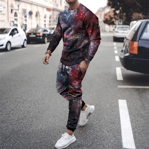 Men's Fashion New Style Long Sleeve Jogging Suit Casual Printed Sweater Set