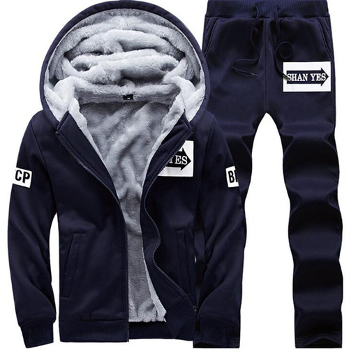 Winter Men's Set Warm Hoodie+Pants Suit Casual Tracksuit Thick Sweatshirt Suits