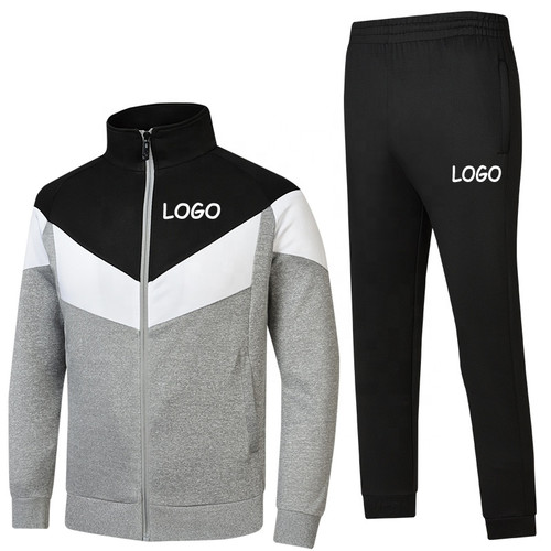 Custom Brand Patchwork Set Zipper Jacket Pant Blank Men's Sweatsuit Sportswear Custom Brand Patchwork Set Zipper Jacket Pant Blank Men's Sweatsuit Sportswear