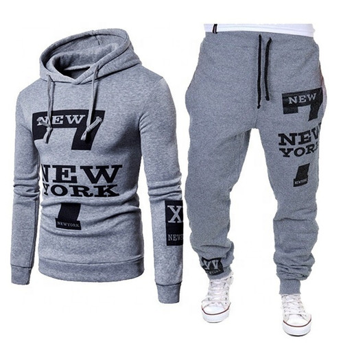 Men's Letter Print Long Sleeve Hoodies And Pants Casual 2-Piece Set Tracksuit