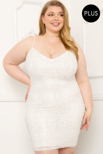 Rhinestone Body Plus Size Mini Dress-43382