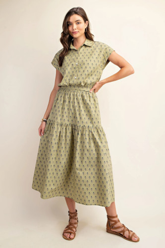 Printed tired midi skirt-44545