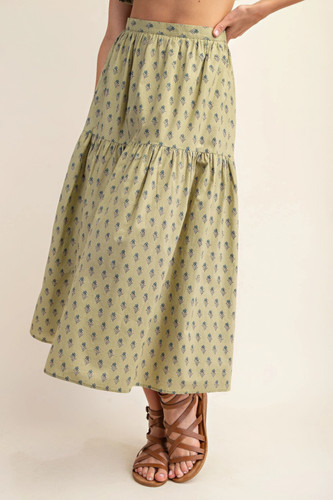 Printed tired midi skirt-44545