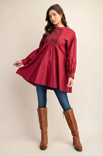 Long sleeve mini dress with lace detail-44548