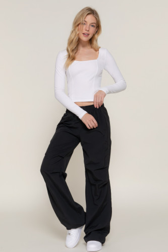 Long SLV Sweetheart Neck Seam Detail Knit Top-44618