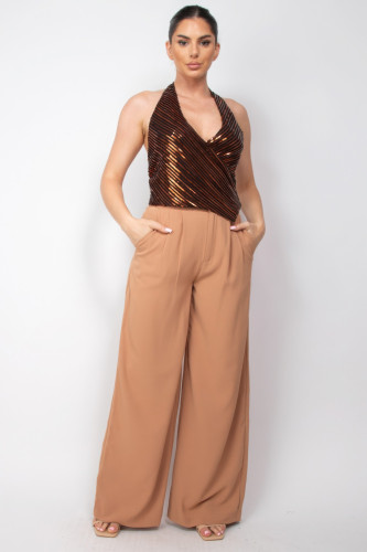 Surplice Halter Sequin Top-44515