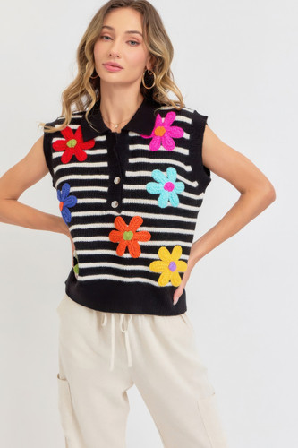 Flower Patch Stripe Knit Top-44456