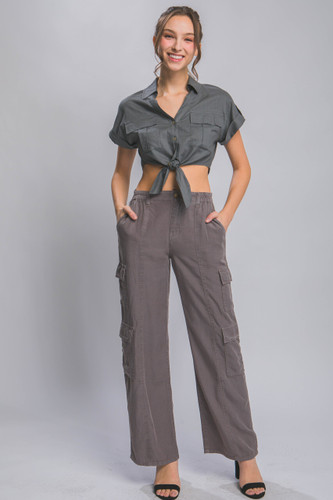 Full-length Tencel Pants With Cargo Pockets-43838