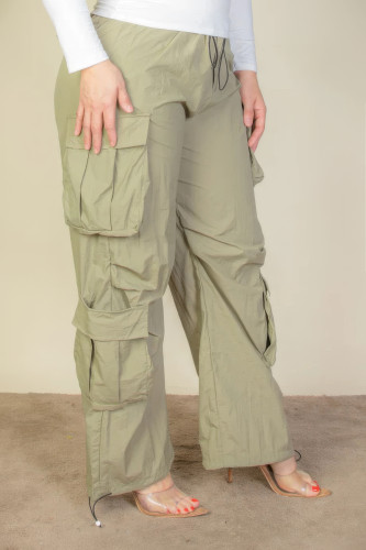 Plus Size Flap Pockets Drawstring Ruched Parachute Pants-43920
