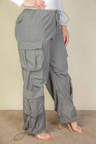 Plus Size Flap Pockets Drawstring Ruched Parachute Pants-43922