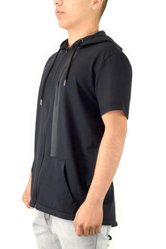 Men's Casual Short Sleeve Zip-up Hoodie Tops-44097