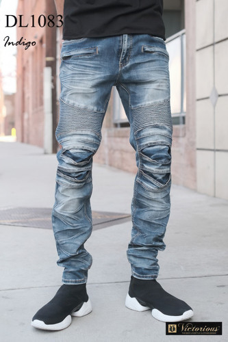 Men Creased Biker Denim Jeans-44437