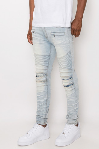 Men Creased Biker Denim Jeans-44438 Men Creased Biker Denim Jeans-44438