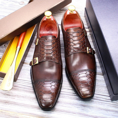 New Arrival Oxfords Casual Shoes For Men's Retro Double Button Genuine Leather