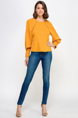 Raglan Long Sleeve Top With Back Neck Tie-44667