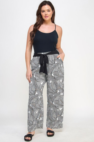 Plisse Palm Print Pants-44817