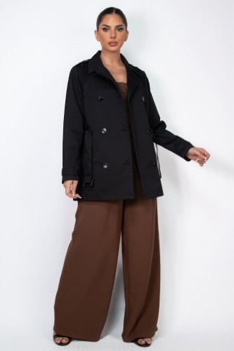 Double-breasted Notch Belted Coat-44842