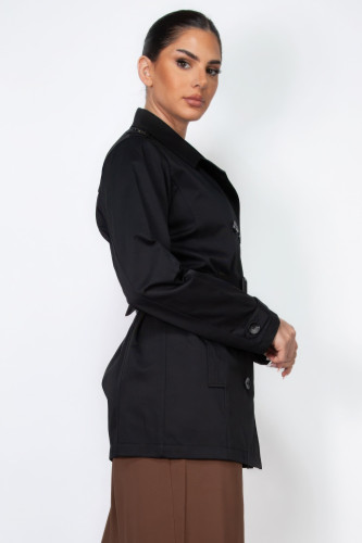 Double-breasted Notch Belted Coat-44842