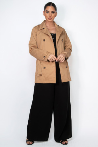 Double-breasted Notch Belted Coat-44843