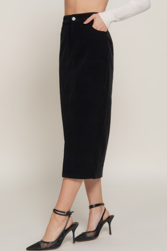 Front Open Slit Corduroy Midi Skirt        -44855