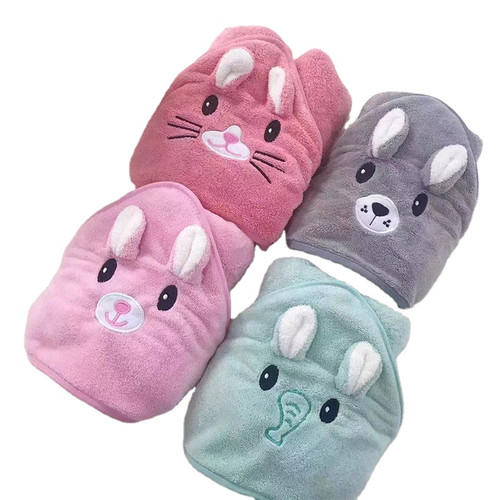 New Cartoon Animal Kids Soft Absorbing Coral Fleece Baby Hooded Bath Wrap Towel