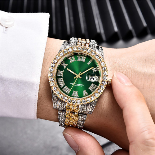 Hip Hop Gold Silver Color Quartz Watch Diamond Cubic Zirconia Watches Fashion