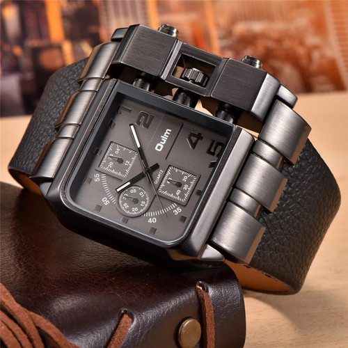 Oulm Men's Luxury Quartz Watches Relojes Montre Homme Rectangle Leather