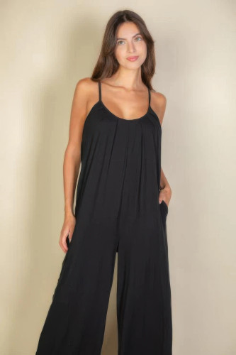 Spaghetti Strap Solid Wide Jumpsuit-44896