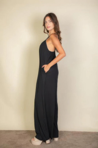 Spaghetti Strap Solid Wide Jumpsuit-44896