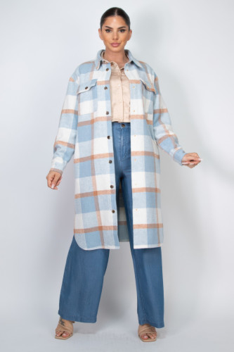 Plaid Buttoned Shacket Coat  -44947