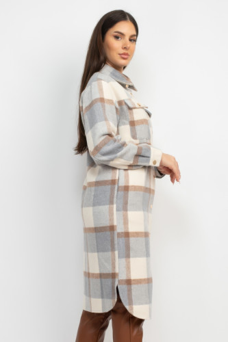 Plaid Buttoned Shacket Coat  -44948