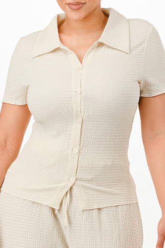 Textured Polo Top And Pants Set-46591