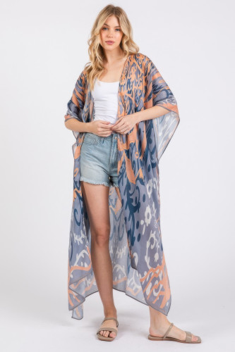 Boho Print Open Front Long Kimono-47594