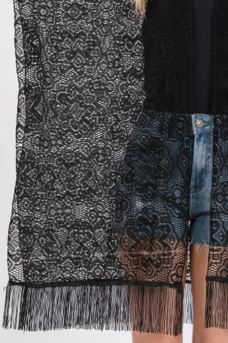 Flower Pattern Crochet Lace Tassel Cover Up-47598