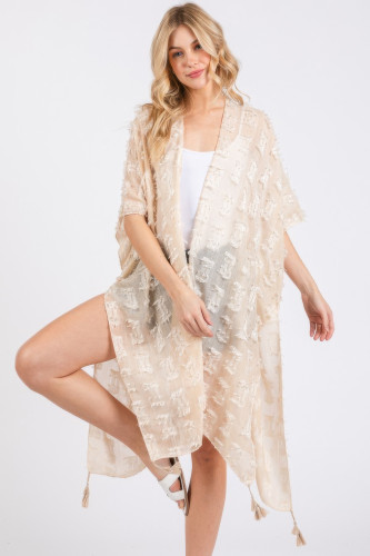 Distressed Pattern Tassel Kimono-47604