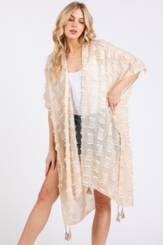 Distressed Pattern Tassel Kimono-47604