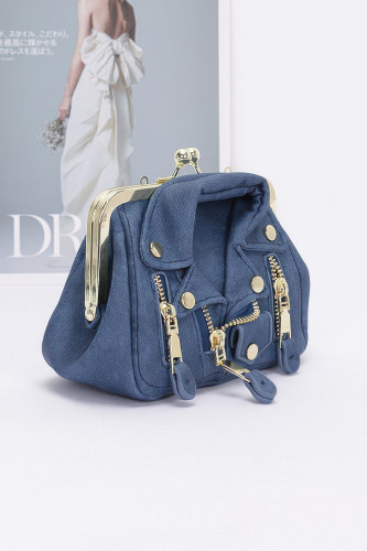 Faux Denim Leather Jacket Style Crossbody Bag-46906