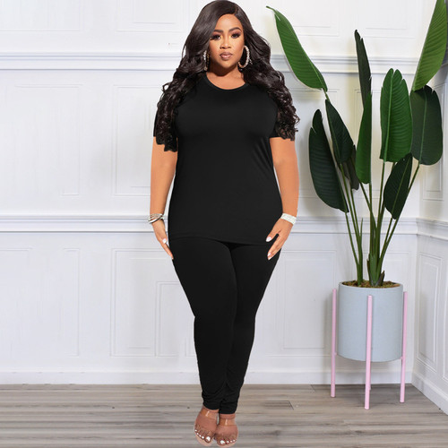 New Solid Color Women's Plus Size Clothes up to 5XL Tracksuit 2 Piece Pants Set