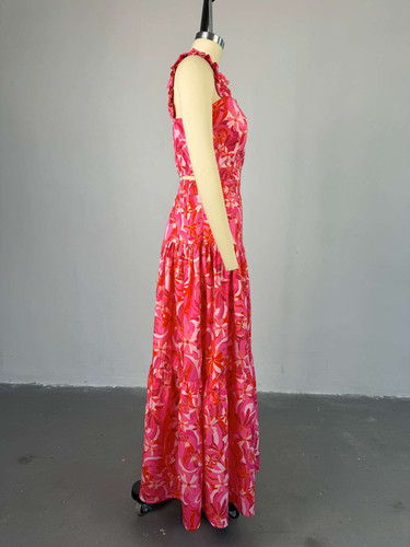 Women's Clothing Boutique New Sexy Sleeveless Printed Tops and Skirt 2 Piece Set