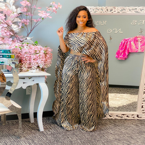 Fashion Plus-size Women's Striped Top and Wide-leg Pants Two-piece Set