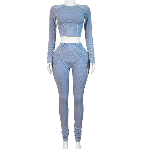 Ladies Tracksuit Outfit 2 Pcs Set Workout Tight Fitting Two Piece Women's Sets